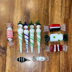 Festive Glass Candy and Snowman Ornaments